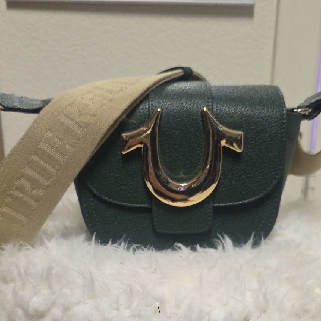 True Religion Dark Green Crossbody Bag With Gold Accent